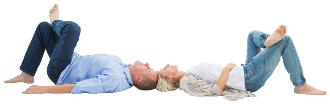 Mature couple lying and smiling - Powered by Adobe