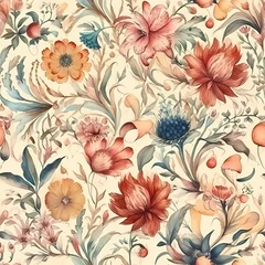Gardinen seamless pattern with flowers. watercolor design. Generative AI © pcperle