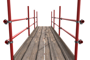3d illustration of diminishing wooden plank with metal