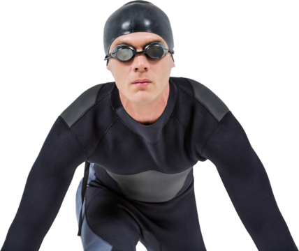 Confident swimmer in wetsuit