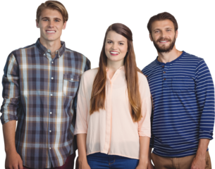 Portrait of business people standing against white background