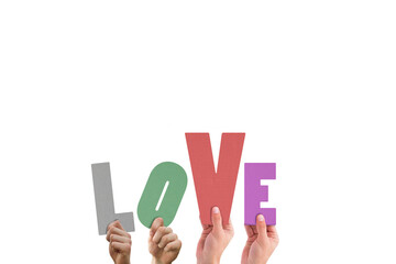 Cropped hands holding colorful word love