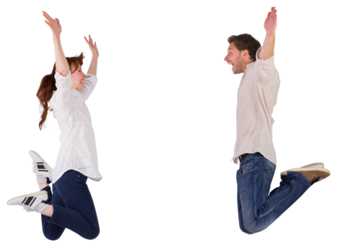 Couple jumping in the air