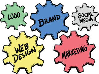 Colorful gears over white background