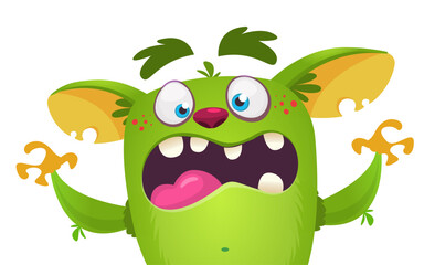 Funny cartoon monster character. Illustration of cute and happy alien. Halloween vector design isolated