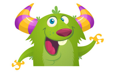 Fototapeta premium Funny cartoon monster character. Illustration of cute and happy alien. Halloween vector design isolated