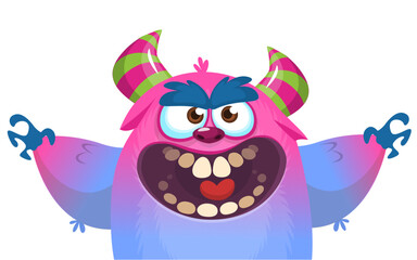Funny cartoon monster character. Illustration of cute and happy alien. Halloween vector design isolated