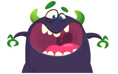 Funny cartoon monster character. Illustration of cute and happy alien. Halloween vector design isolated