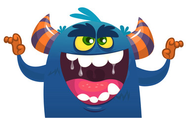 Funny cartoon monster character. Illustration of cute and happy alien. Halloween vector design isolated