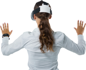 Female executive using virtual reality headset