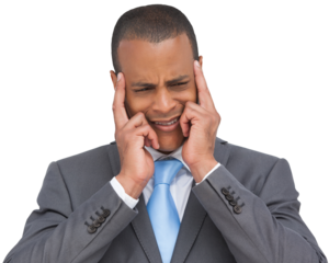 Stressed businessman putting his fingers on his temples