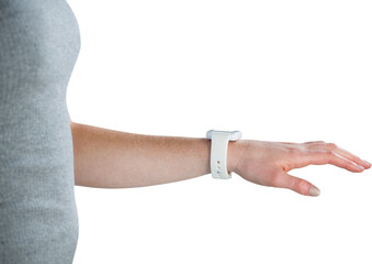 Cropped image of businesswoman wearing smart watch