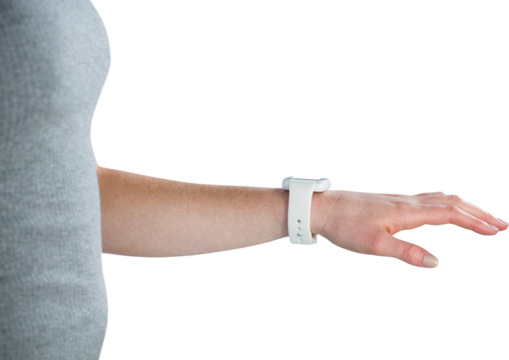Cropped image of businesswoman wearing smart watch
