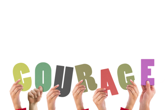Cropped hands holding colorful word courage - Powered by Adobe