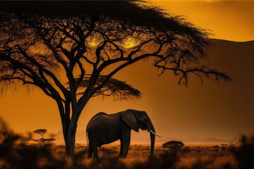 Fototapeta na wymiar Elefant im Abendlicht