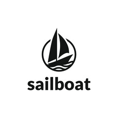 sailboat with ocean waves logo design. sailboat silhouette logo design.