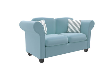 Digitally composite image of blue sofa with cushions 