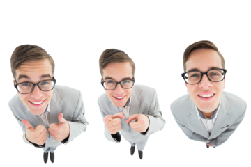 nerdy businessman showing thumbs up
