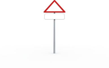 Digitally composite image of red road sign with blank placard