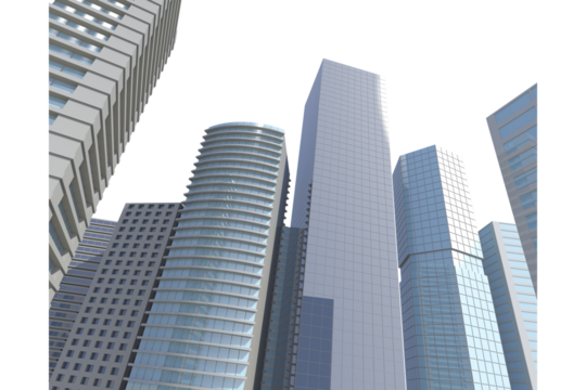 Three dimensional image of tall buildings