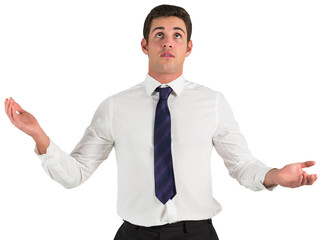 Businessman standing with hands out