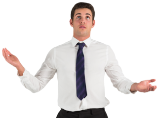 Businessman standing with hands out