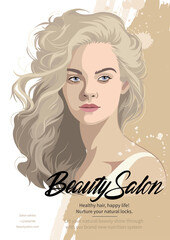 Portrait of a beautiful blonde girl with loose curly hair.