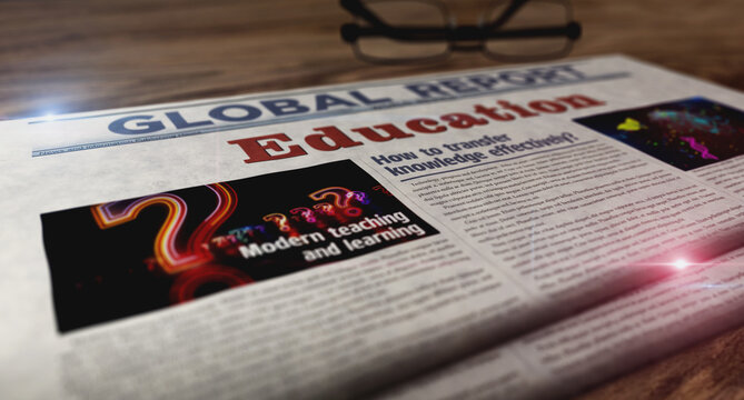 Education teach and learning newspaper on table