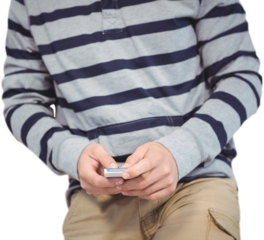 Mid section of man using smartphone