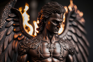 Black and bronze archangel Michael sculpture - Generative AI