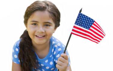 Little girl holding american flag
