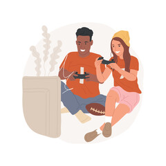Playing for favorite team isolated cartoon vector illustration. Young couple wearing jerseys and playing video games at home, teenagers home entertainment, friends leisure time vector cartoon.