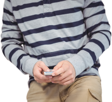 Mid section of man using smartphone