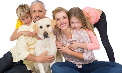 Obraz na płótnie Canvas Family with labrador retriever against white background