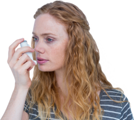 Beautiful woman using the asthma inhaler