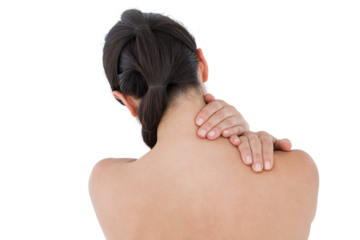 Brunette touching her painful neck