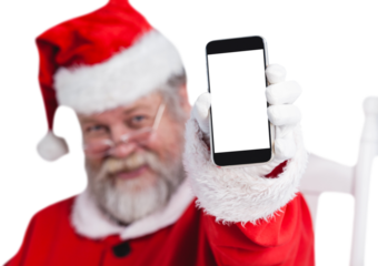 Portrait of smiling Santa Clause showing mobile phone