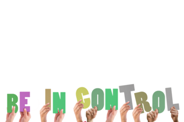 Colorful alphabet spelling be in control held up by people 