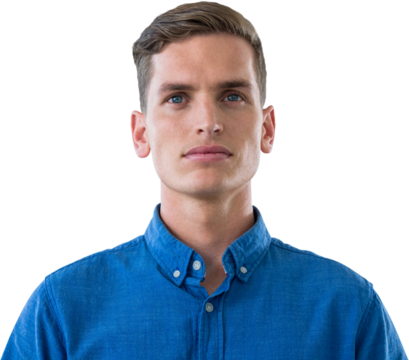 Young thoughtful man wearing blue shirt - Powered by Adobe