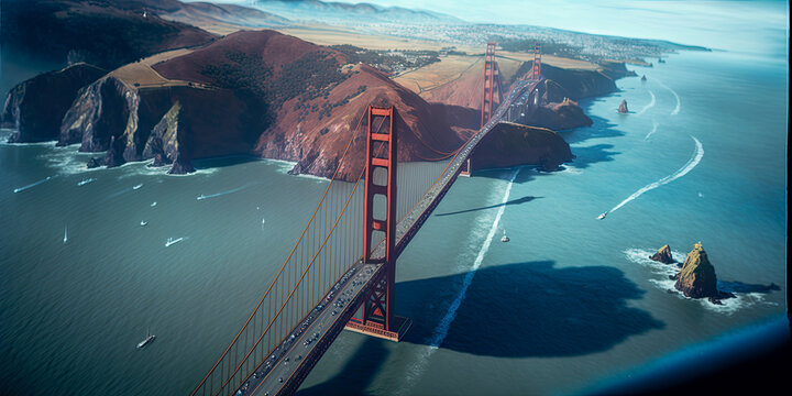 Aerial view of the Golden Gate Bridge in San Francisco - Generative AI
