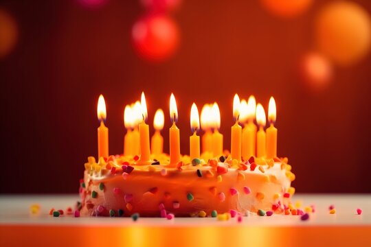  a birthday cake with many lit candles on it's top and sprinkles on the bottom of the cake and on the bottom.  generative ai