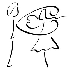 man hugs a woman, creating a protective heart with his hands, black creative sketch