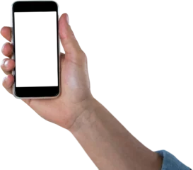 Keuken foto achterwand Cropped image of hand holding smart phone © vectorfusionart