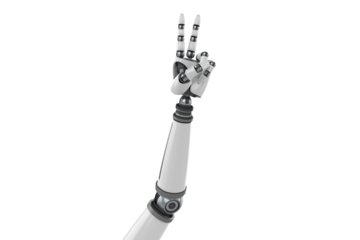 Shiny robotic hand with victory sign