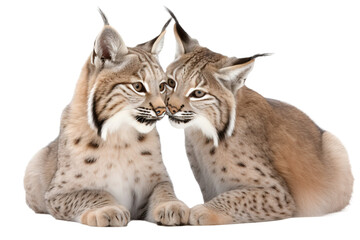 Fototapeta premium Lynx isolated on white background. PNG. Beautiful wild cat in nature. Cute animal with spotted orange fur. Beast of prey. Digital ai art