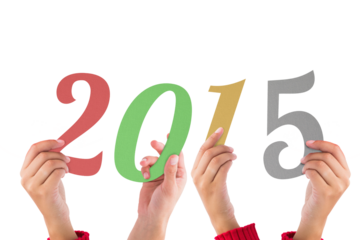 Hands holding 2015 against white background