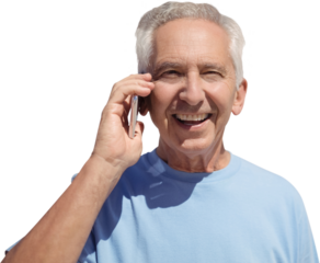 Henior man talking on mobile phone against white background