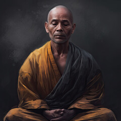 A monk in prayer or meditation. Non-existent person in generative AI digital illustration.