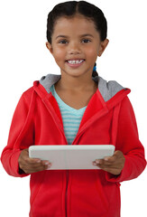 Portrait of smiling girl holding digital tablet