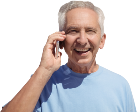 Henior man talking on mobile phone against white background